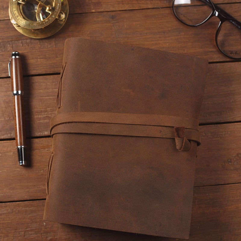 NomadCraftsCo. مجلة جلدية - مجلة جلدية عتيقة - ورق حافة عتيق مصنوع يدويًا - كراسة رسم جلدية - كتاب مجلة الظلال - مجلة سميكة - مجلة عتيقة - Image 3